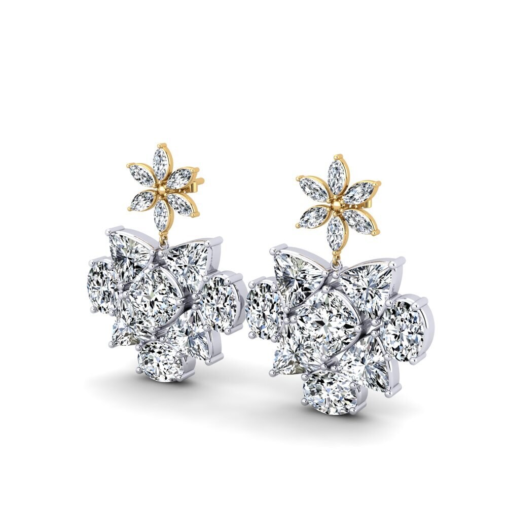 14k Oro Blanco / Amarillo Cojín Pendiente de mujer Jenella