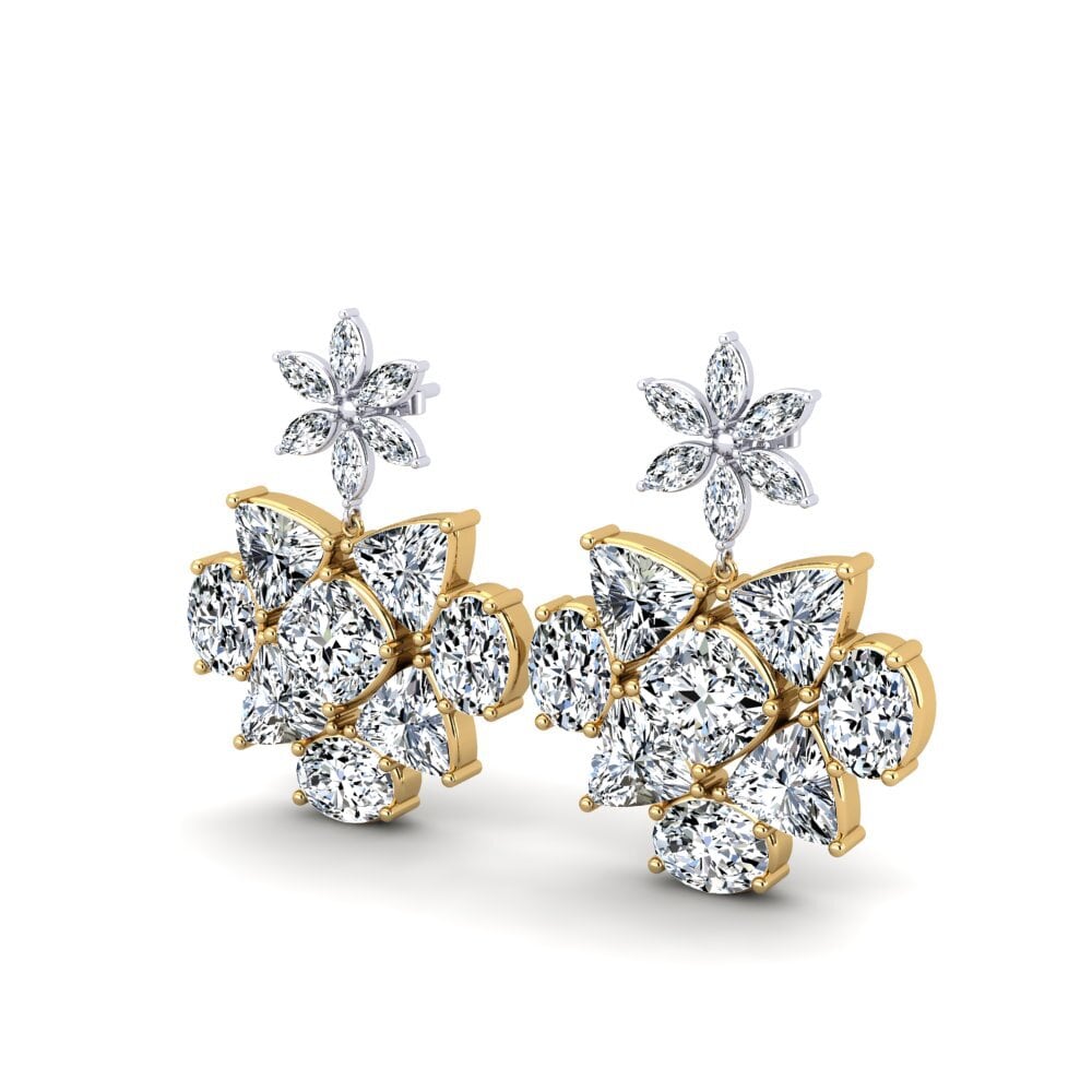 14k Oro Amarillo/Blanco Cojín Pendiente de mujer Jenella