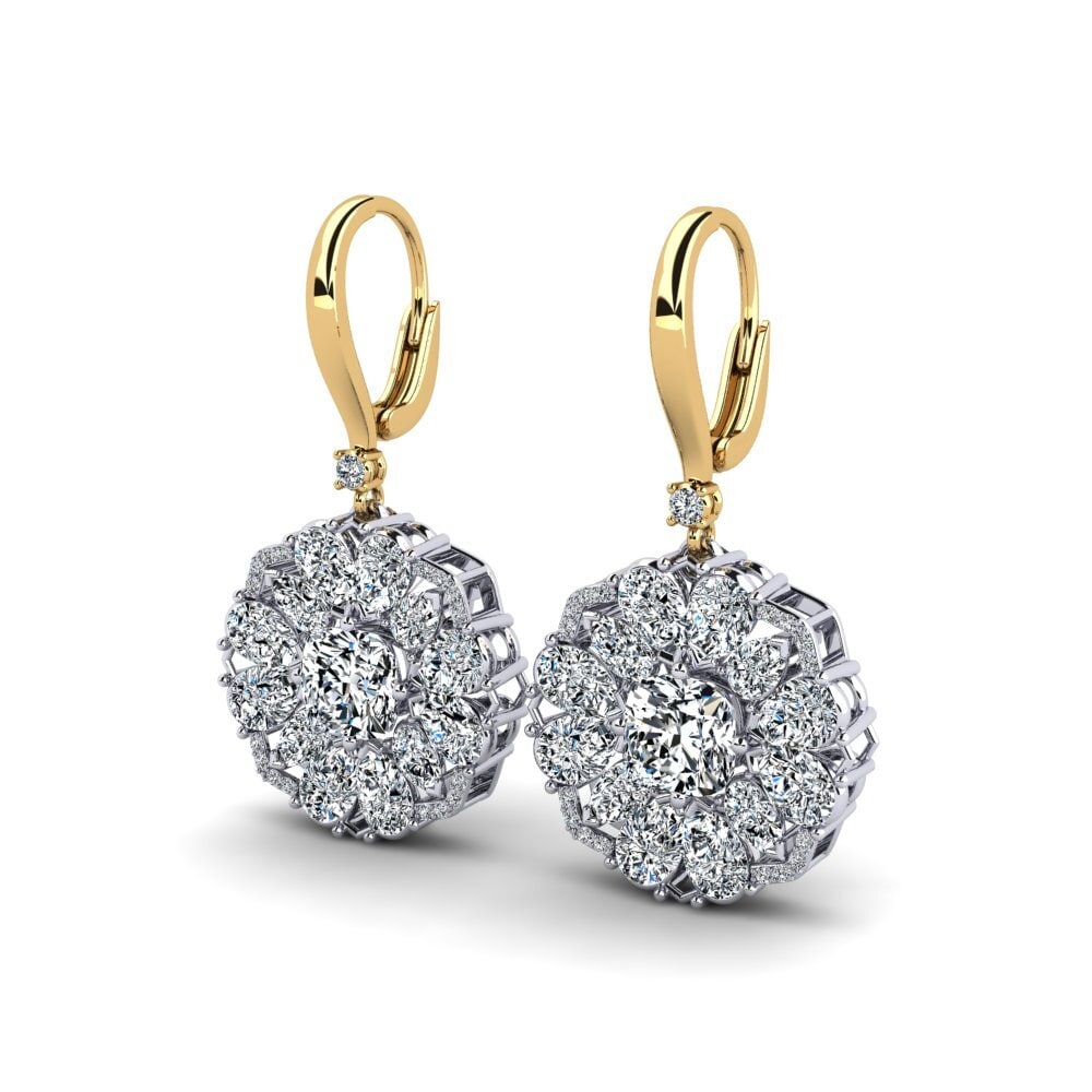 14k Oro Blanco / Amarillo Cojín Pendiente de mujer Roseann
