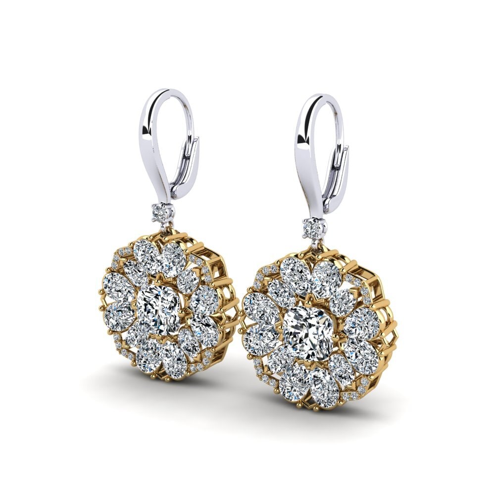 14k Oro Amarillo/Blanco Cojín Pendiente de mujer Roseann