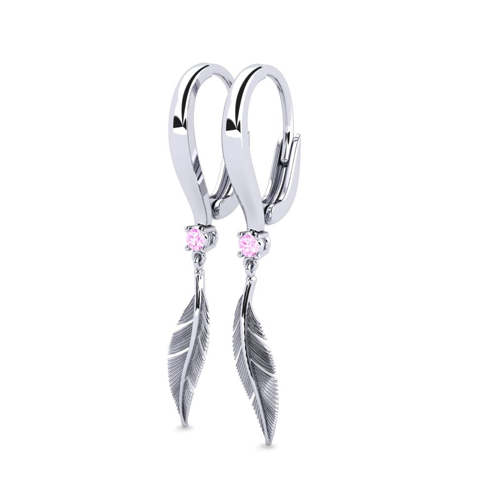14k Oro Blanco Zafiro Rosado Pendiente de mujer Xatu