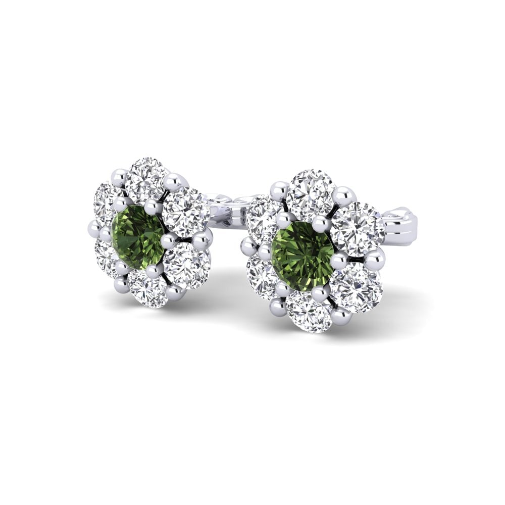 18k Oro Blanco Zafiro Verde Pendiente de mujer Yamask
