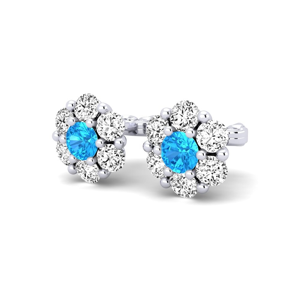 14k Oro Blanco Topacio azul Pendiente de mujer Yamask