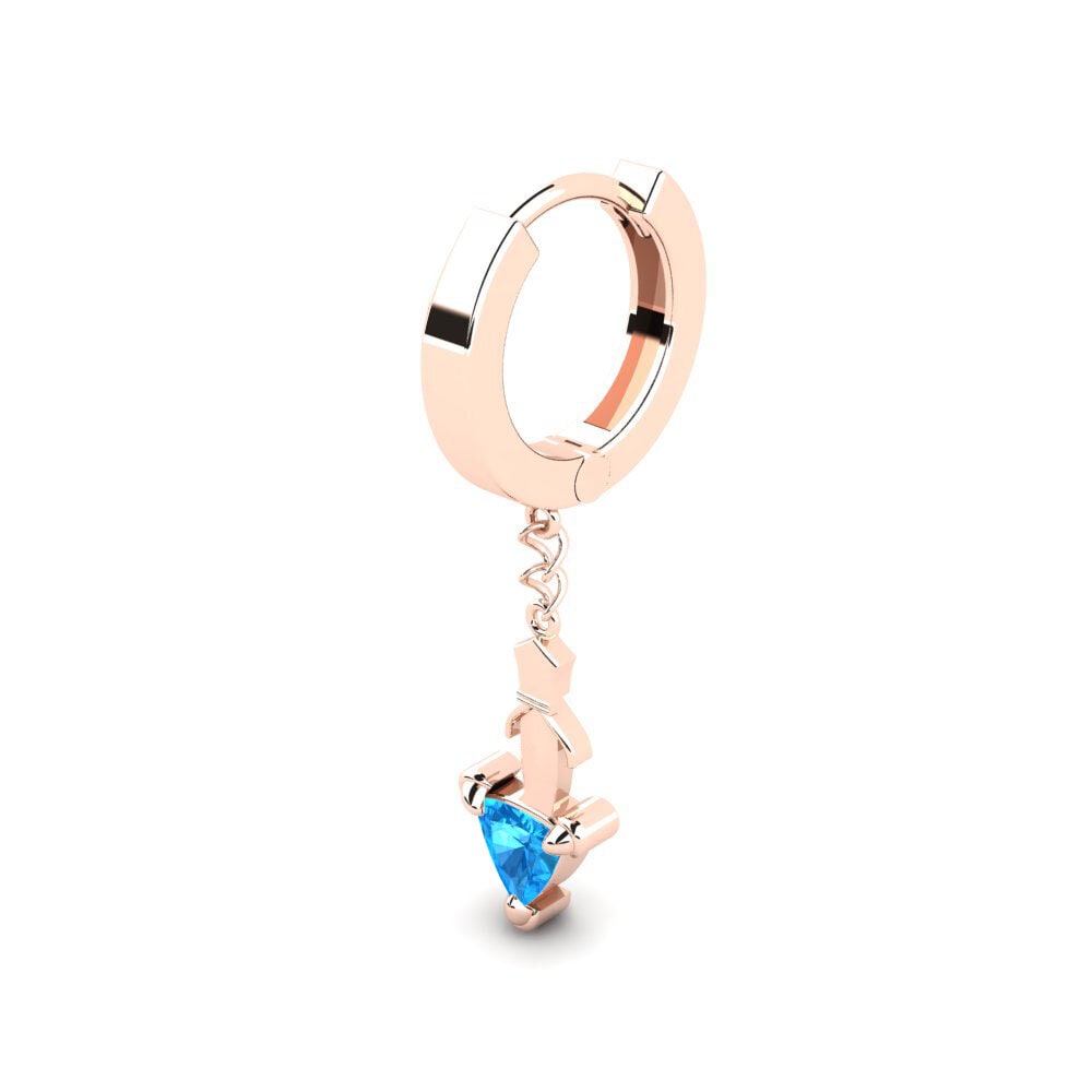 Dangle Modrý topaz 585 Červené zlato Náušnice