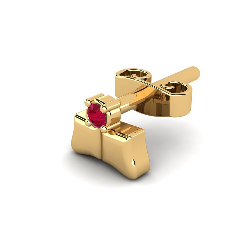 18ct Yellow Gold Ruby Men's Earring Cramorant