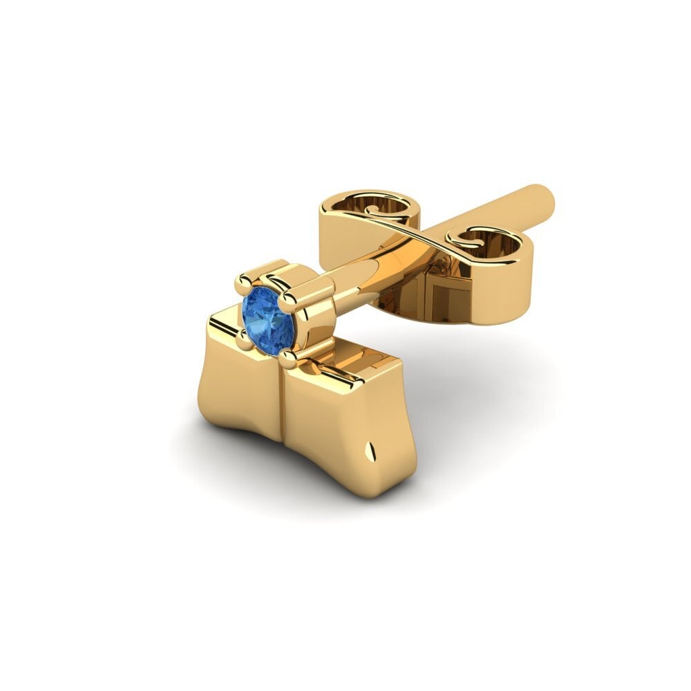 18ct Yellow Gold Dark Blue Zirconia Men's Earring Cramorant