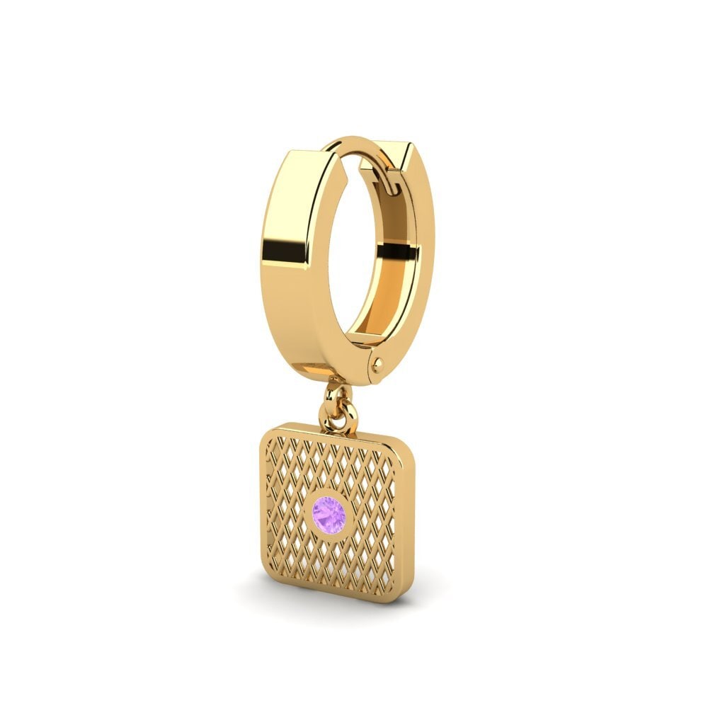 14ct Yellow Gold Amethyst Men's Earring Howitzer