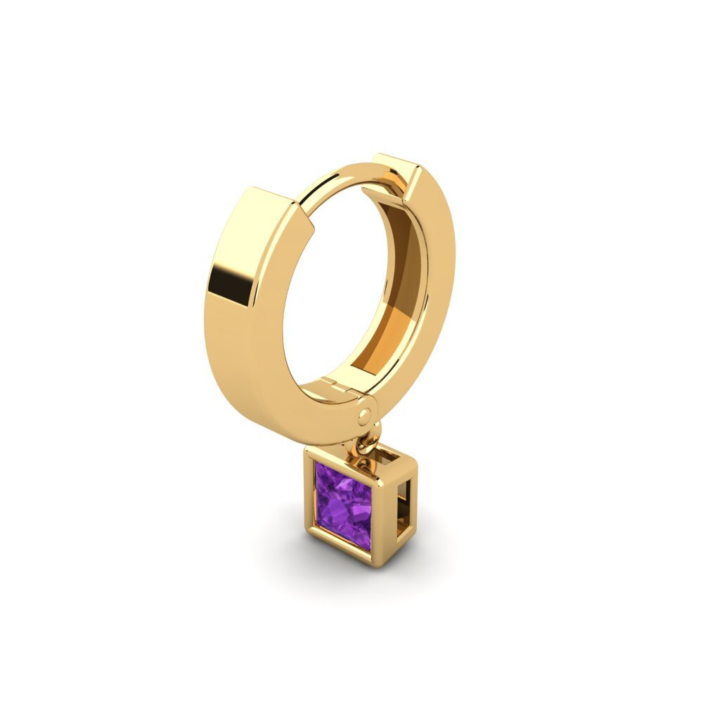 14ct Yellow Gold Amethyst Men's Earring Pathos