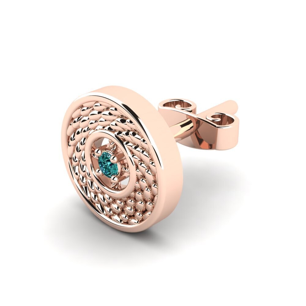 14ct Rose Gold Blue Diamond Men's Earring Pavla