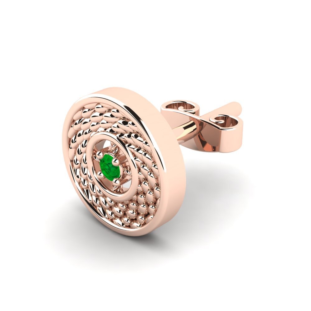 14ct Rose Gold Emerald Men's Earring Pavla