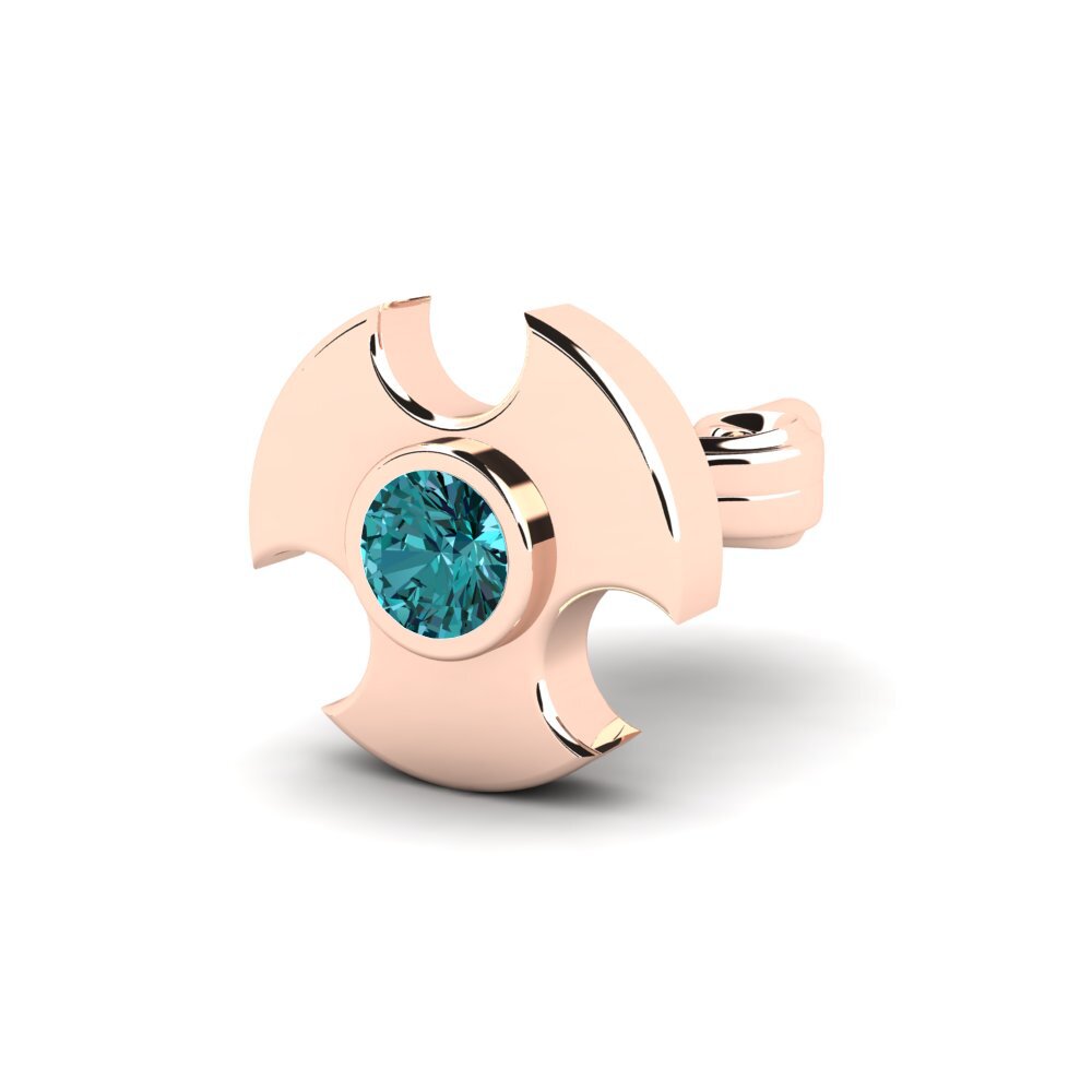 14ct Rose Gold Blue Diamond Men's Earring Rotom