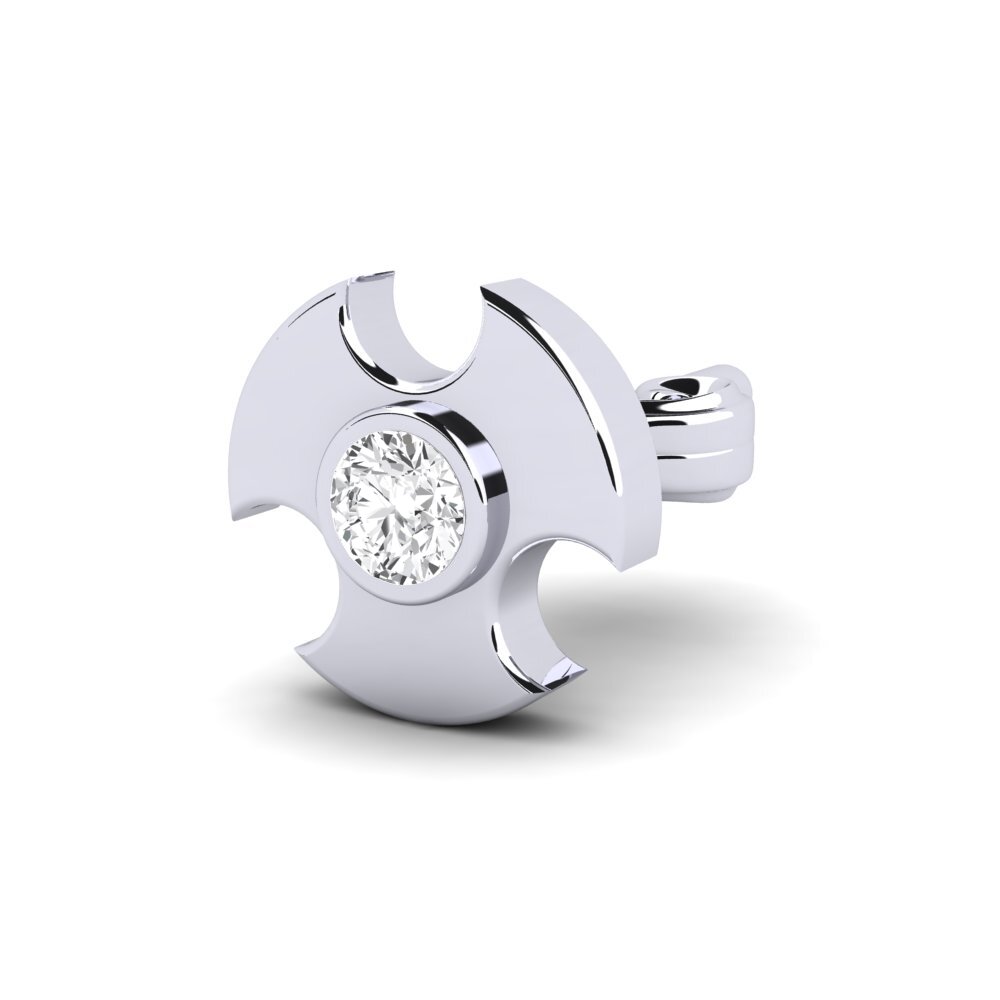14k Oro Blanco Zafiro blanco Pendiente para hombre Rotom