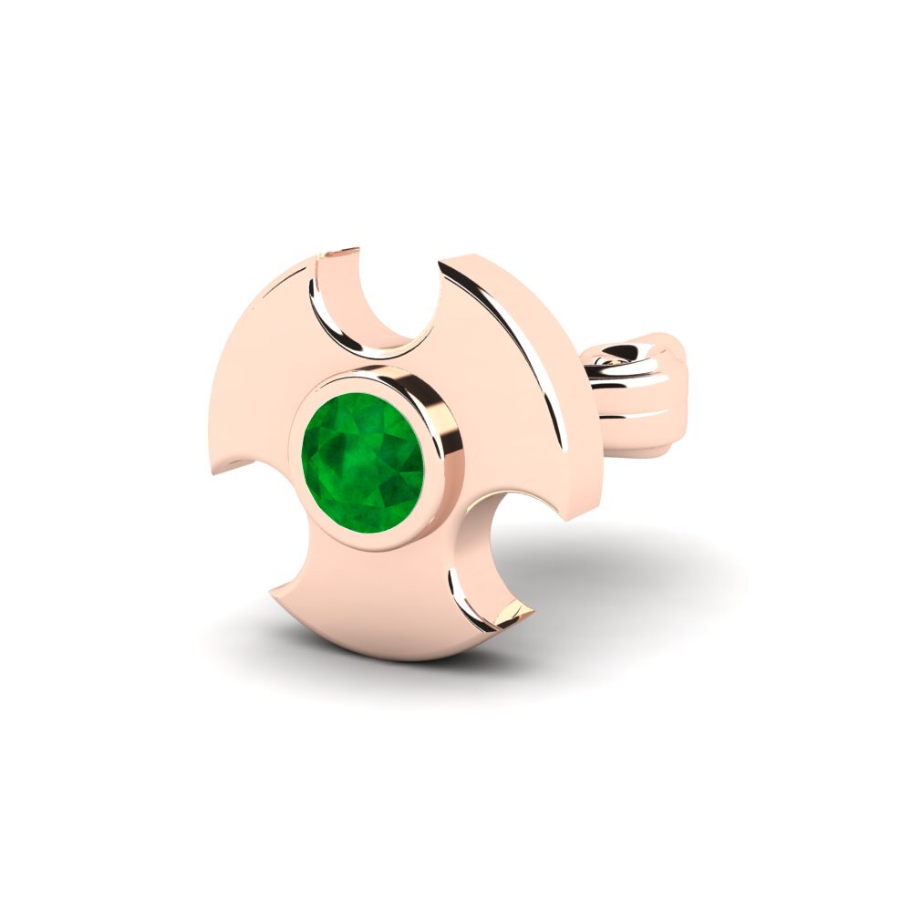 14ct Rose Gold Emerald Men's Earring Rotom