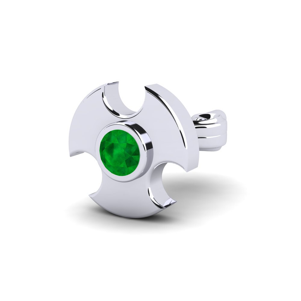9ct White Gold Emerald Men's Earring Rotom
