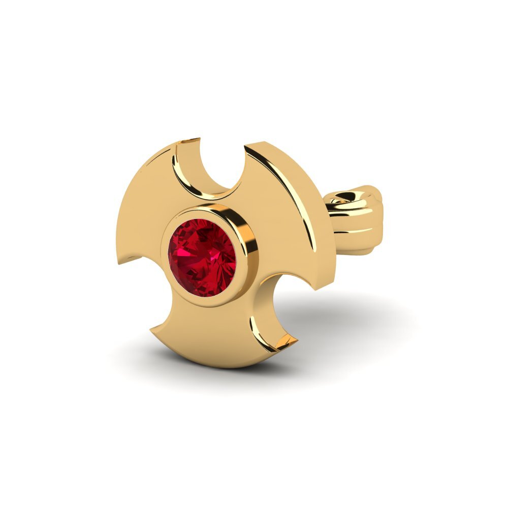 18ct Yellow Gold Red Zirconia Men's Earring Rotom