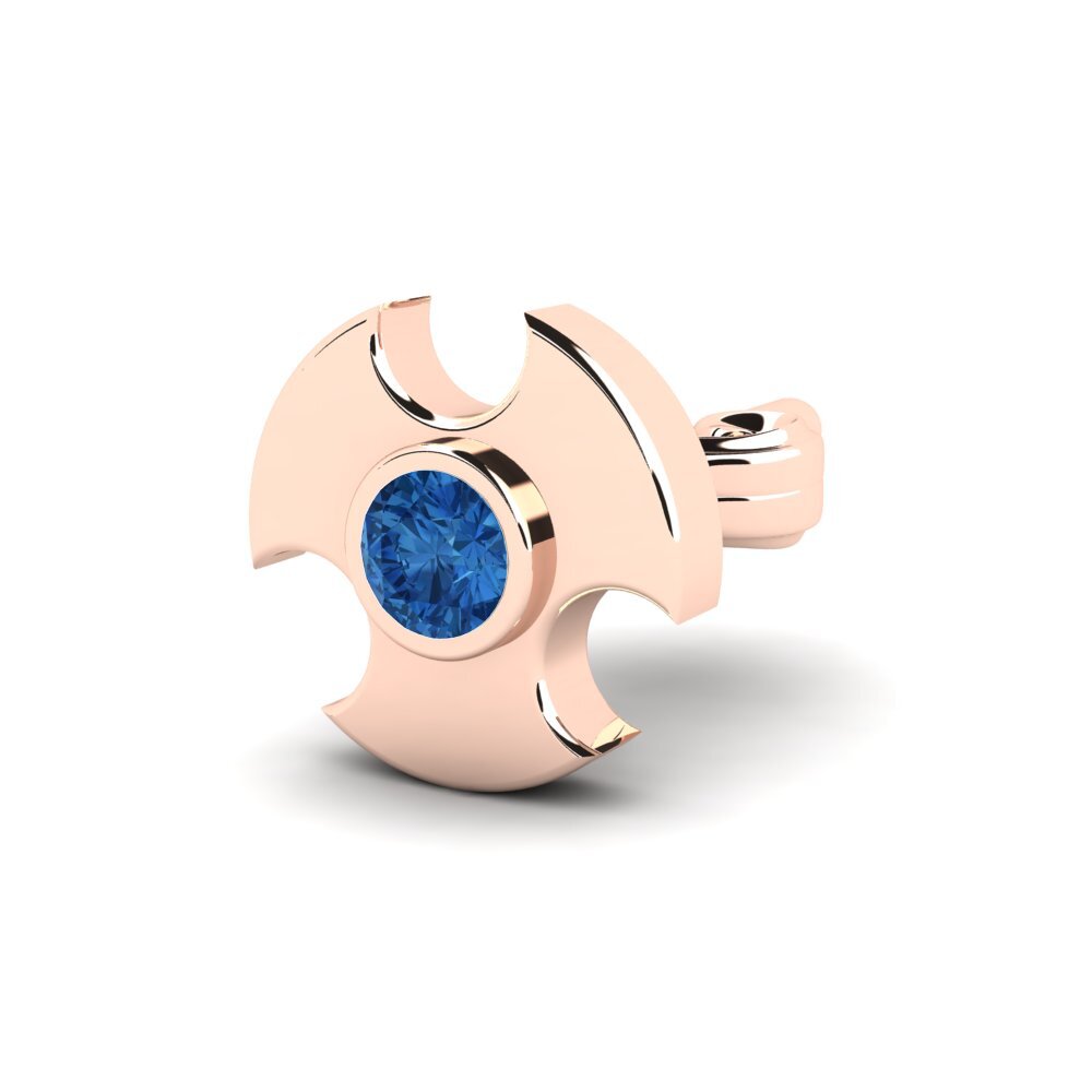 14ct Rose Gold Dark Blue Zirconia Men's Earring Rotom