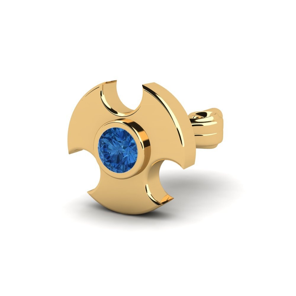 18ct Yellow Gold Dark Blue Zirconia Men's Earring Rotom