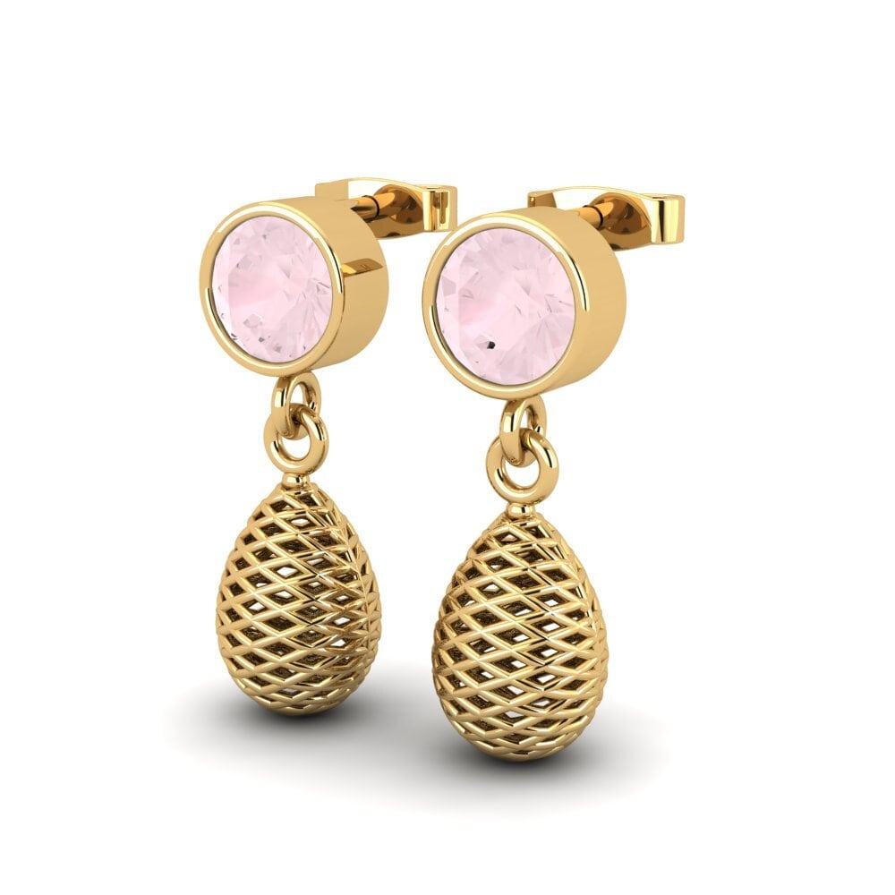 18k Oro Amarillo Cuarzo rosa Pendiente de mujer Maylen