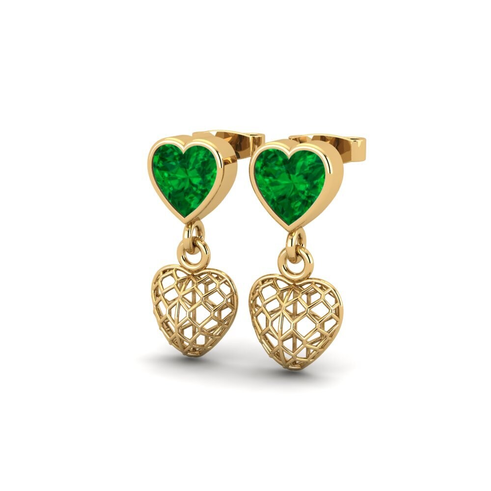 14ct Yellow Gold Emerald (Lab Created) Women's Earring Samnia