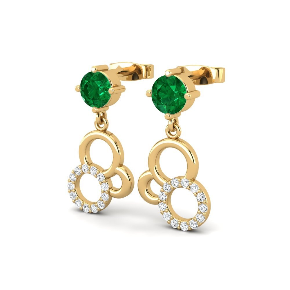 14ct Yellow Gold Emerald (Lab Created) Women's Earring Amadeo