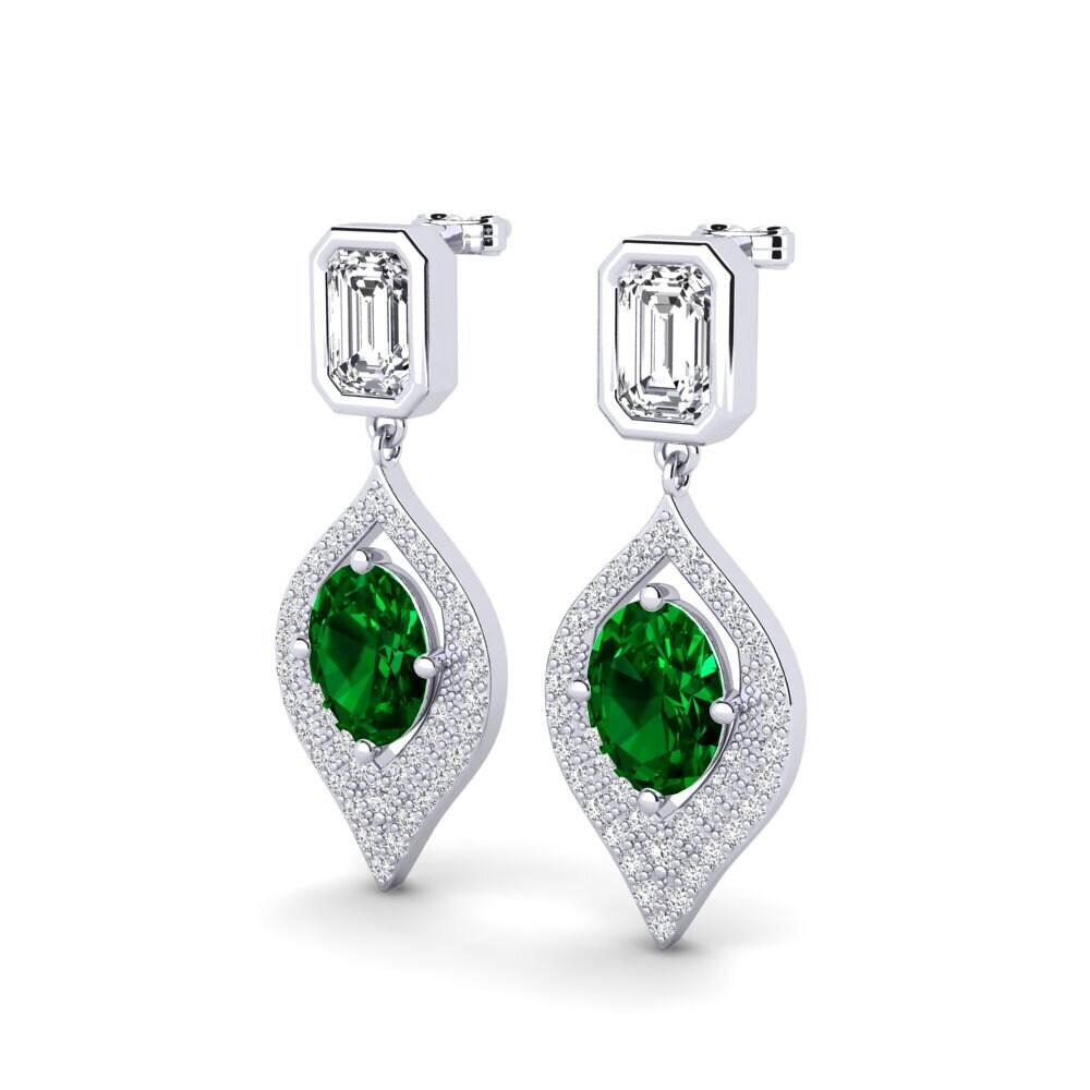 18k Oro Blanco Circonita Verde Pendiente de mujer Asinoch
