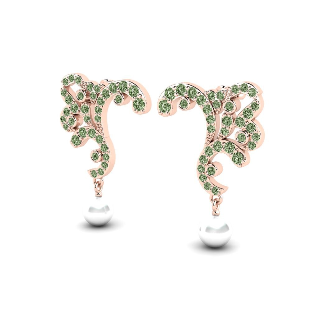 9ct Rose Gold Green Diamond Women's Earring Brilint