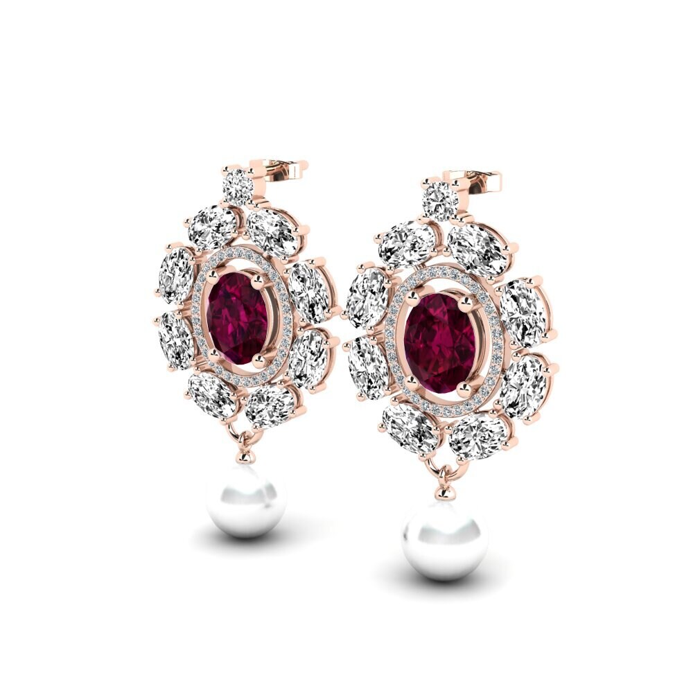 14k Oro Rosa Granate Rhodolite Pendiente de mujer Dawika
