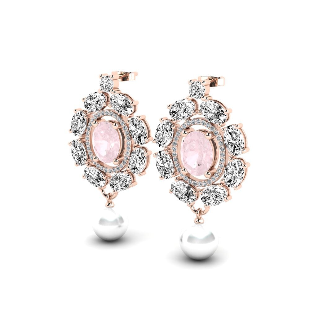 14k Oro Rosa Cuarzo rosa Pendiente de mujer Dawika