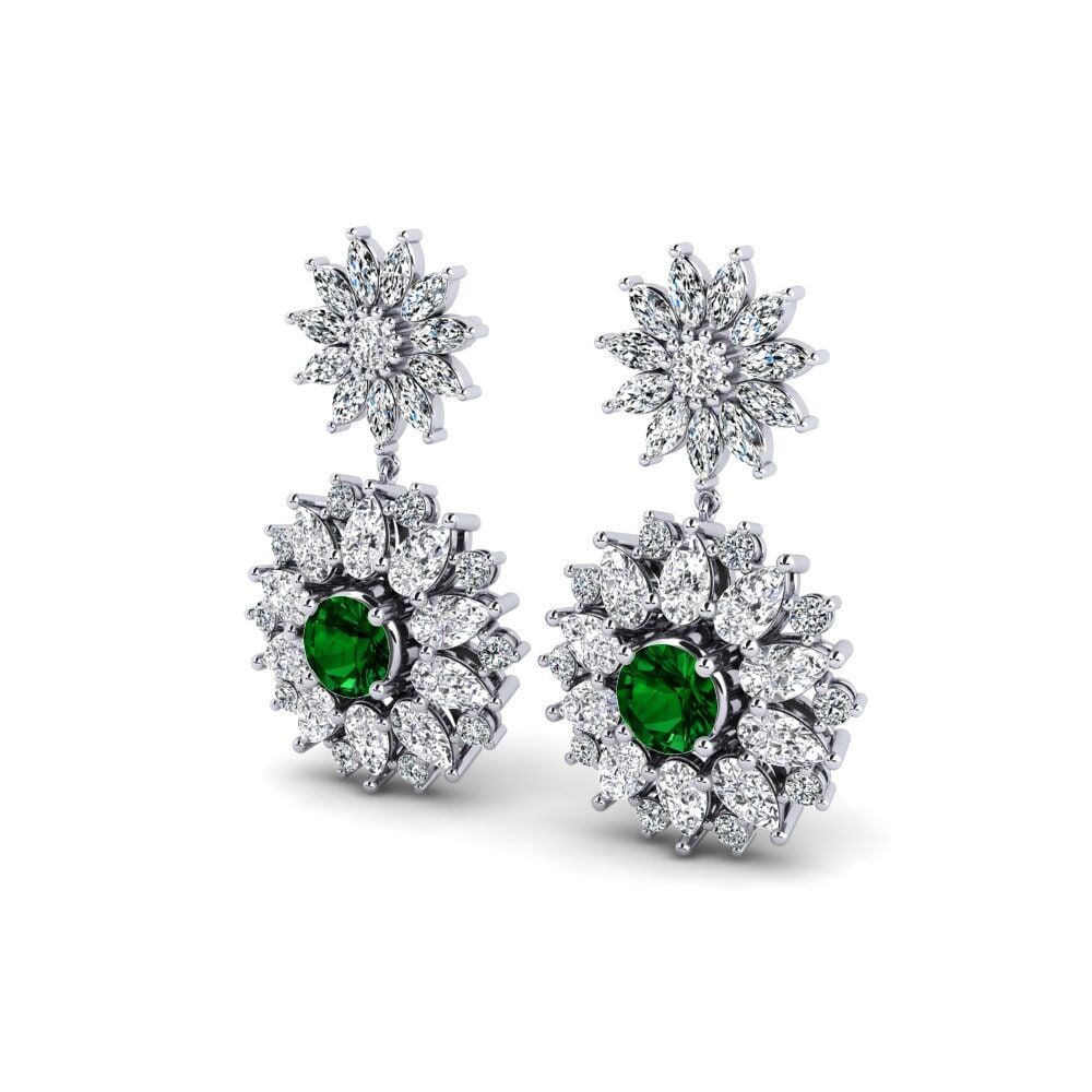 18k Oro Blanco Circonita Verde Pendiente de mujer Faramira