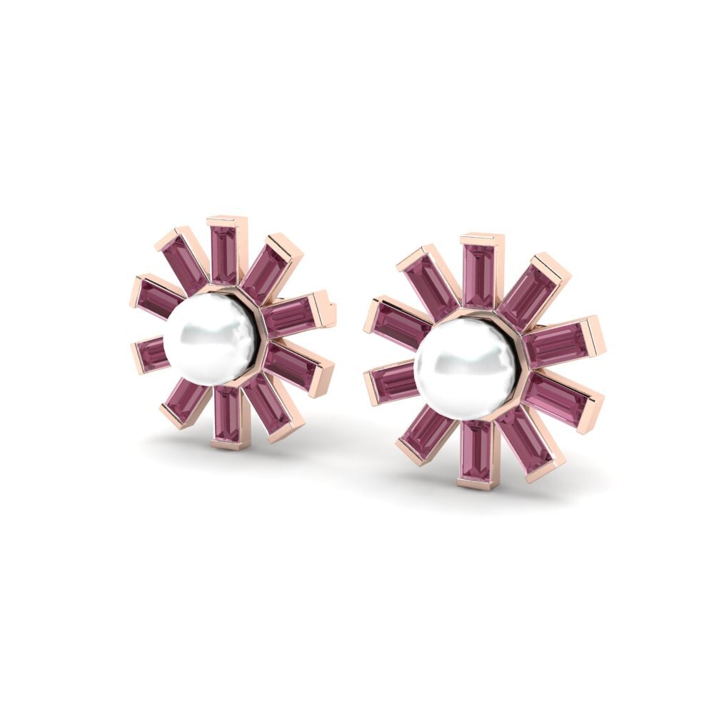 14k Oro Rosa Granate Rhodolite Pendiente de mujer Farida