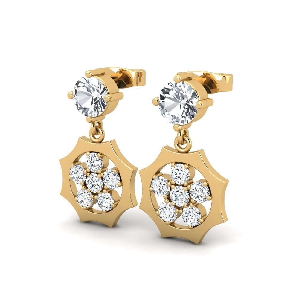 14ct Yellow Gold White Zircon Women's Earring Lard
