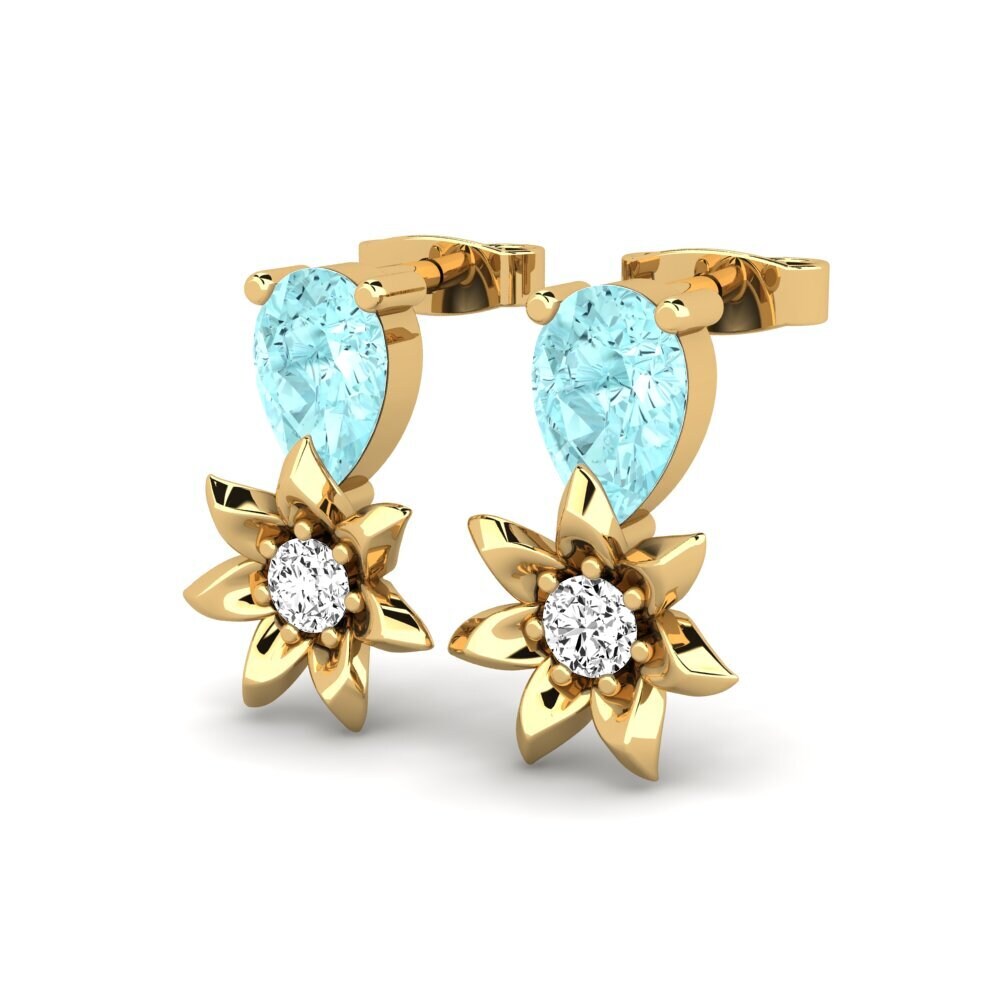 14ct Yellow Gold Aquamarine Women's Earring Paget