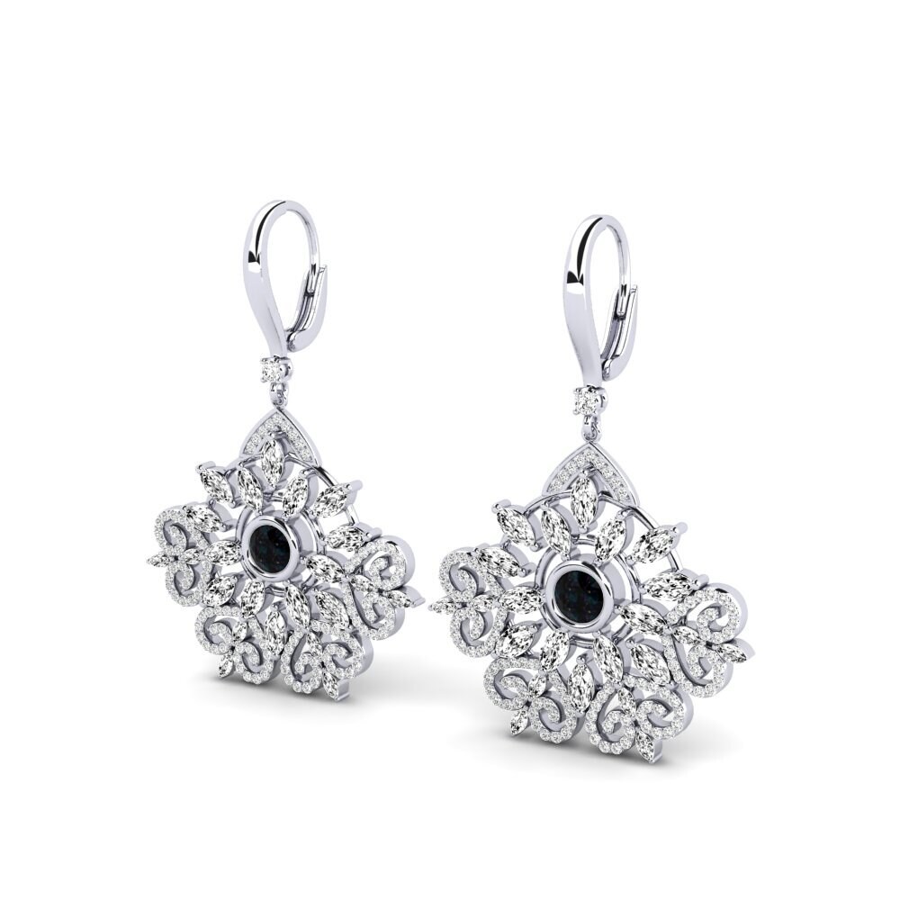 14k Oro Blanco Opalo Negro Pendiente de mujer Palero