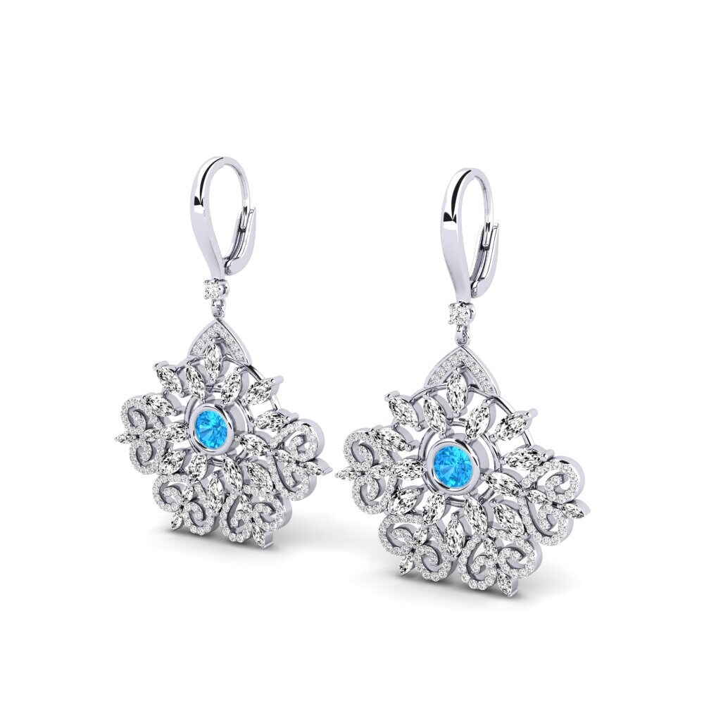 18k Oro Blanco Topacio azul Pendiente de mujer Palero