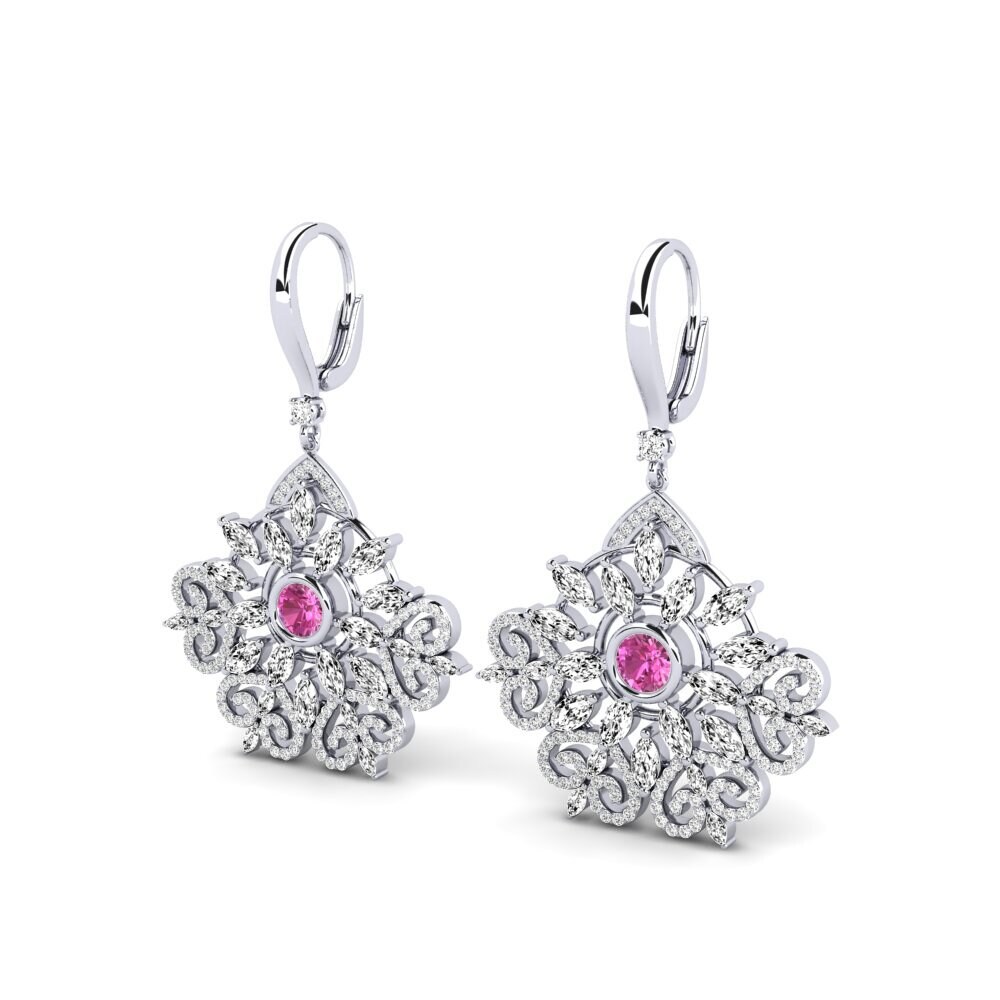 18k Oro Blanco Topacio Rosa Pendiente de mujer Palero