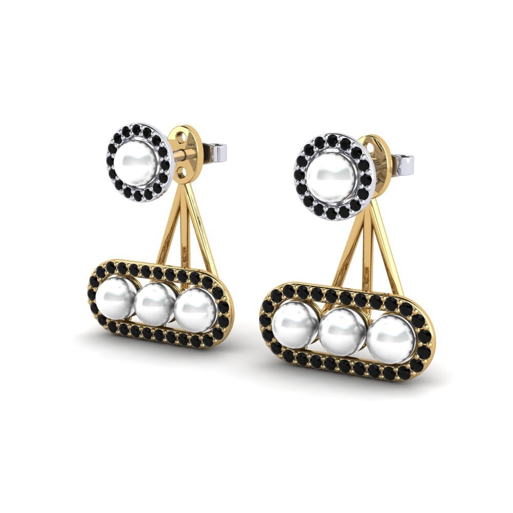 9ct Yellow & White Gold Black Diamond Women's Earring Porath