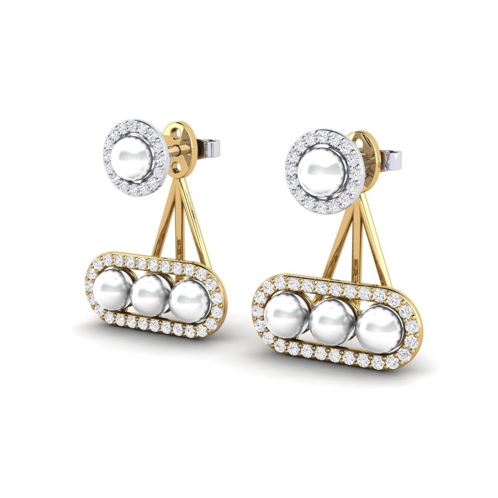 14k Oro Amarillo & Blanco Zafiro blanco Pendiente de mujer Porath