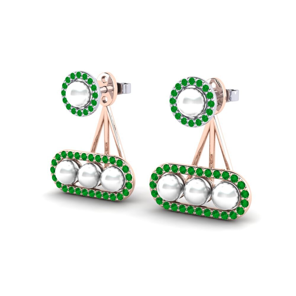 14ct Rose / White Gold Emerald Women's Earring Porath