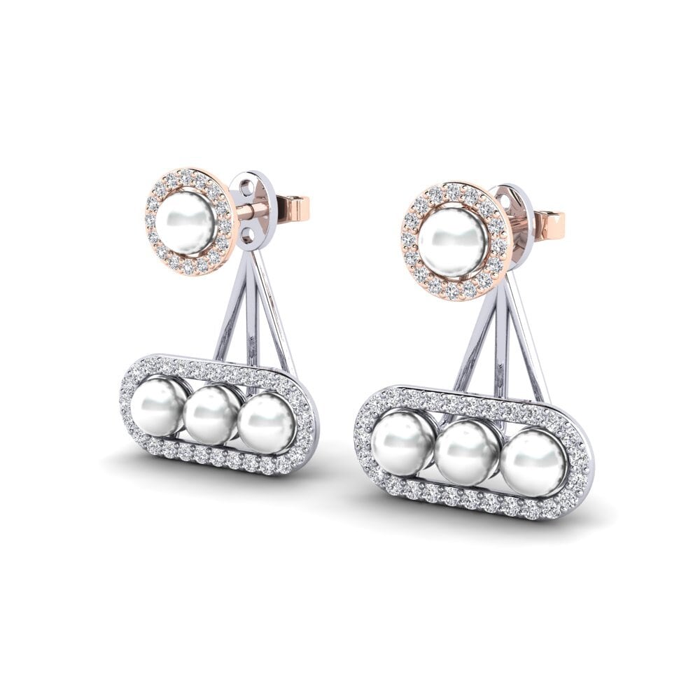 14k Oro Blanco & Rosa Diamante cultivado en laboratorio Pendiente de mujer Porath