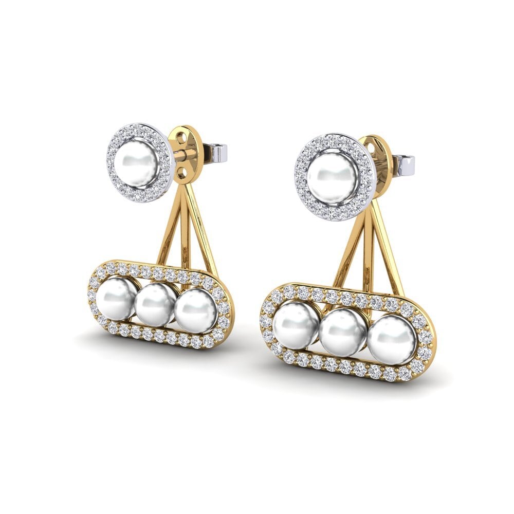 14k Oro Amarillo & Blanco Diamante cultivado en laboratorio Pendiente de mujer Porath