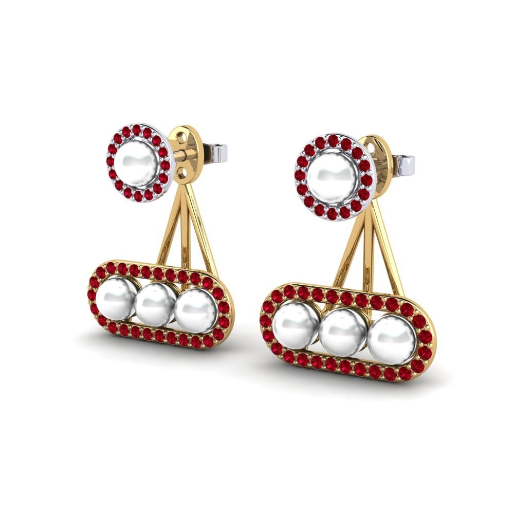 9ct Yellow & White Gold Red Zirconia Women's Earring Porath