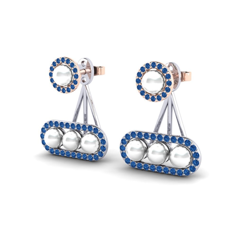 9ct White & Rose Gold Dark Blue Zirconia Women's Earring Porath