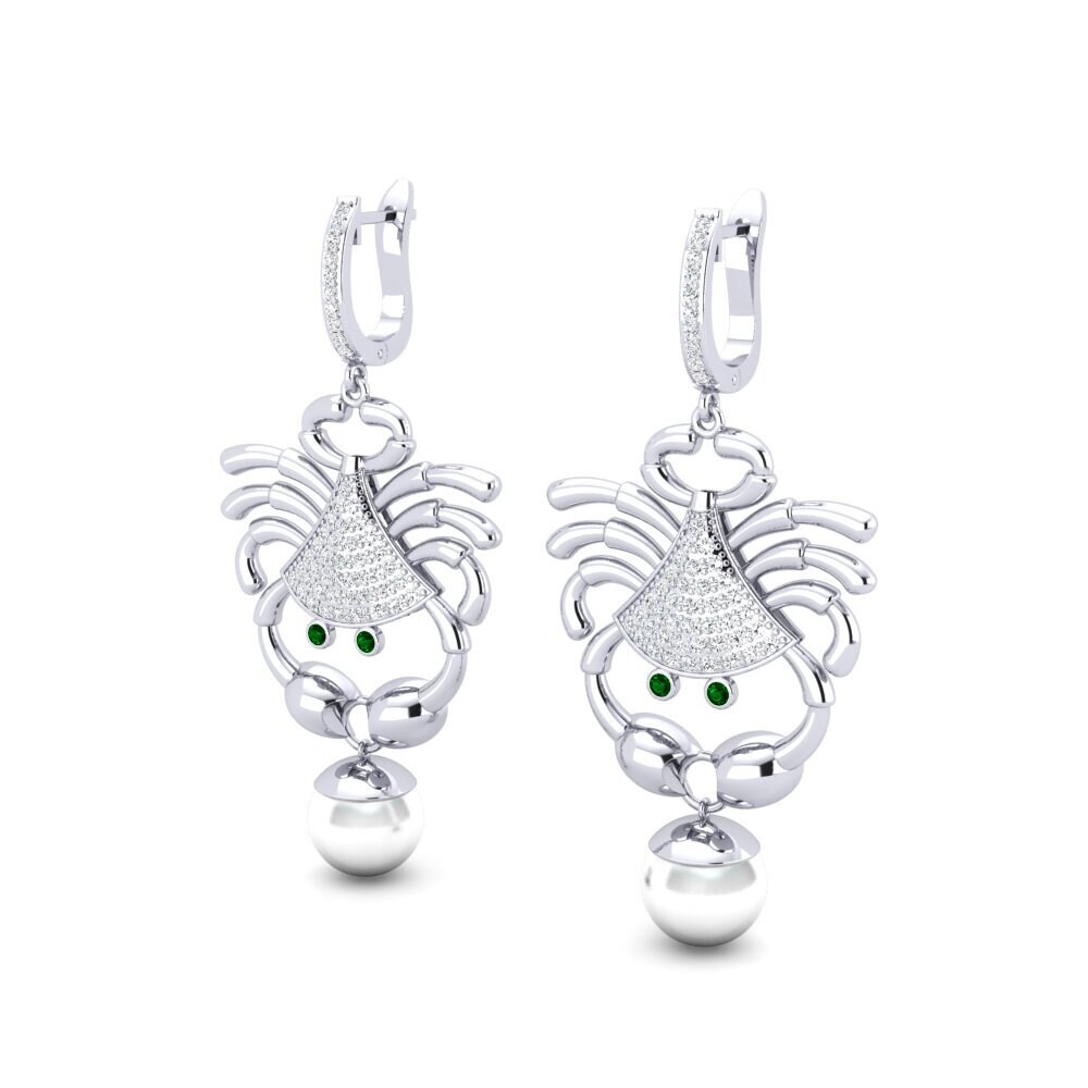 18k Oro Blanco Circonita Verde Pendiente de mujer Samli