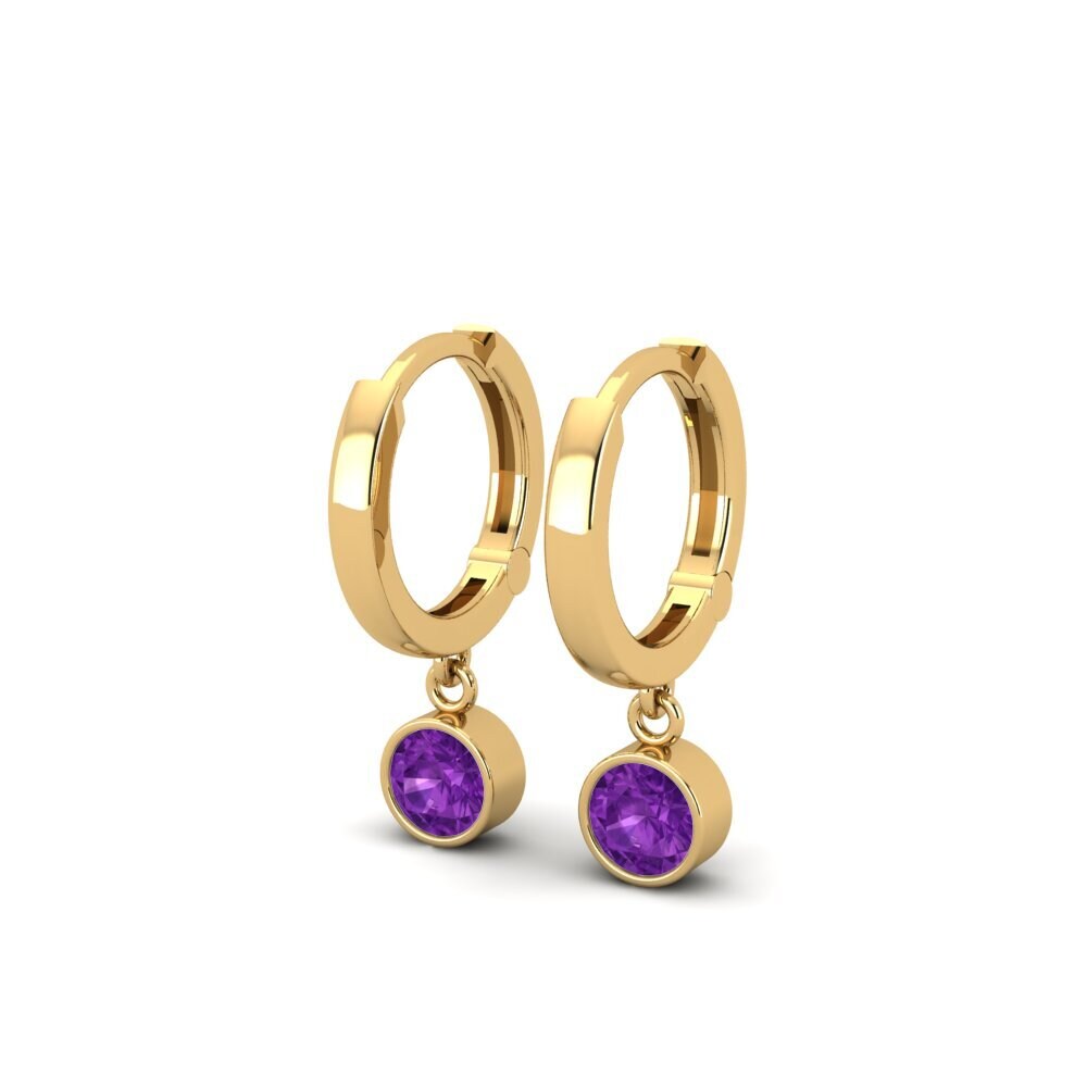 14k Oro Amarillo Amatista Pendiente de mujer Wayna - Round