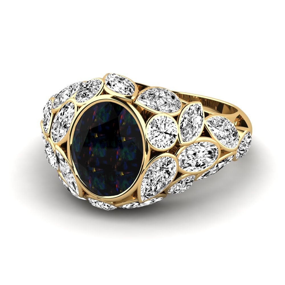 18k Oro Amarillo Opalo Negro Anillo de compromiso Beumer