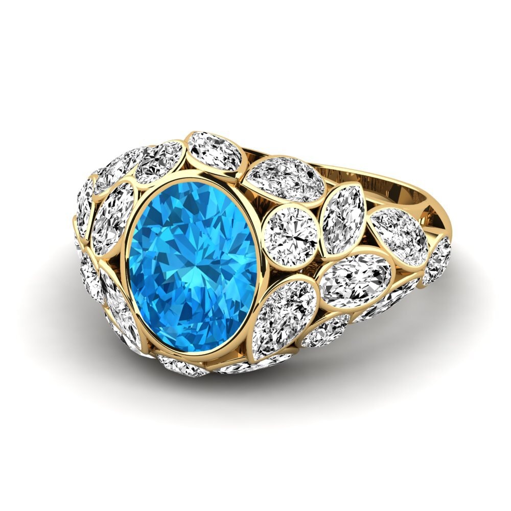 9k Oro Amarillo Topacio azul Anillo de compromiso Beumer