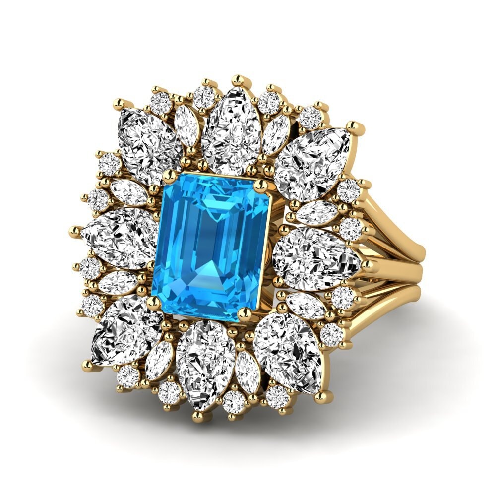 9k Oro Amarillo Topacio azul Anillo de compromiso Bollin