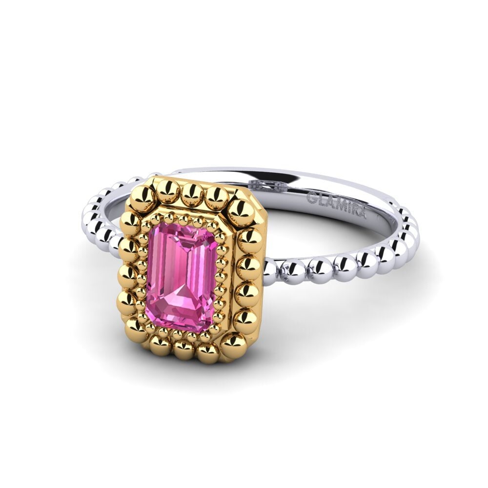 14k Oro Blanco & Amarillo Topacio Rosa Anillo de compromiso Icy