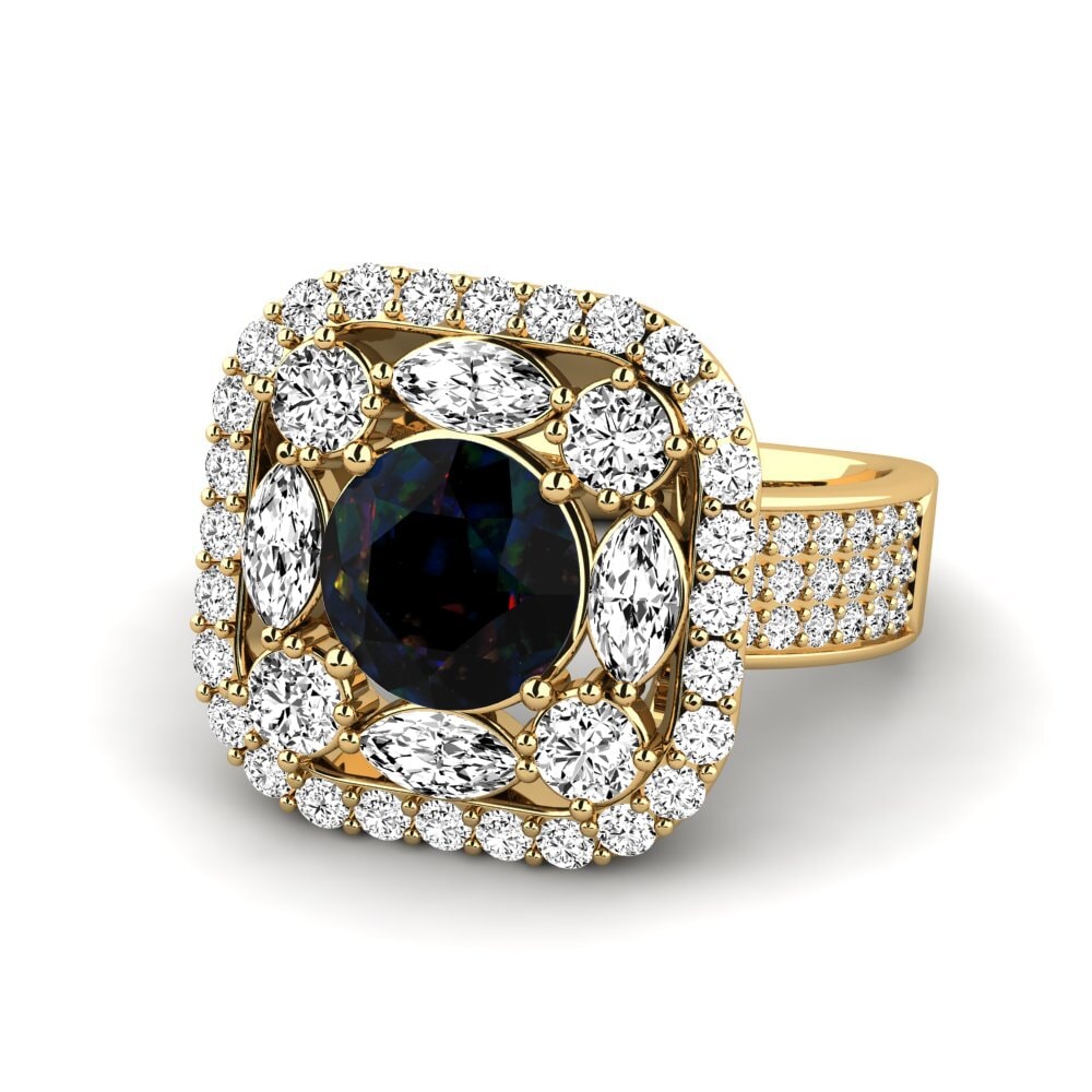 18k Oro Amarillo Opalo Negro Anillo de compromiso Rowides