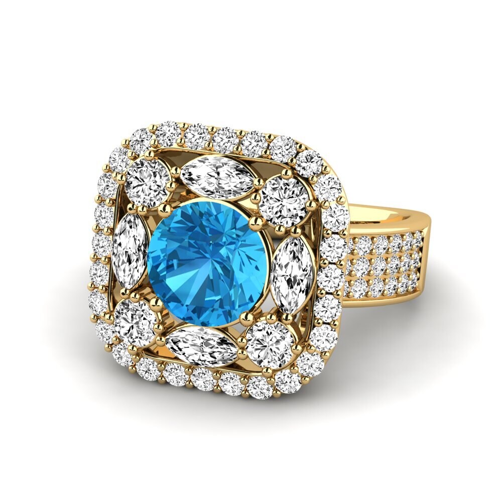 9k Oro Amarillo Topacio azul Anillo de compromiso Rowides